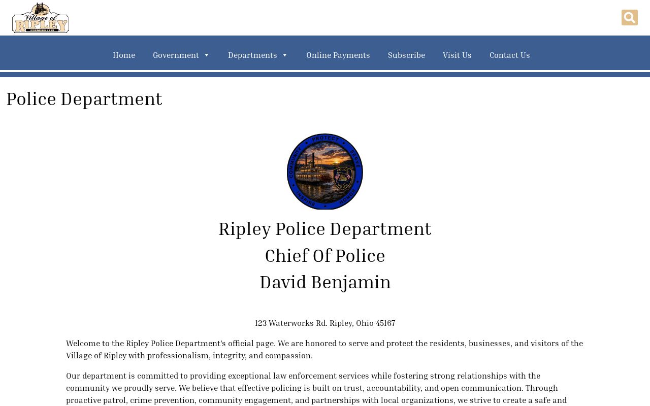 Ripley Police Department official contact page for local arrest-record requests